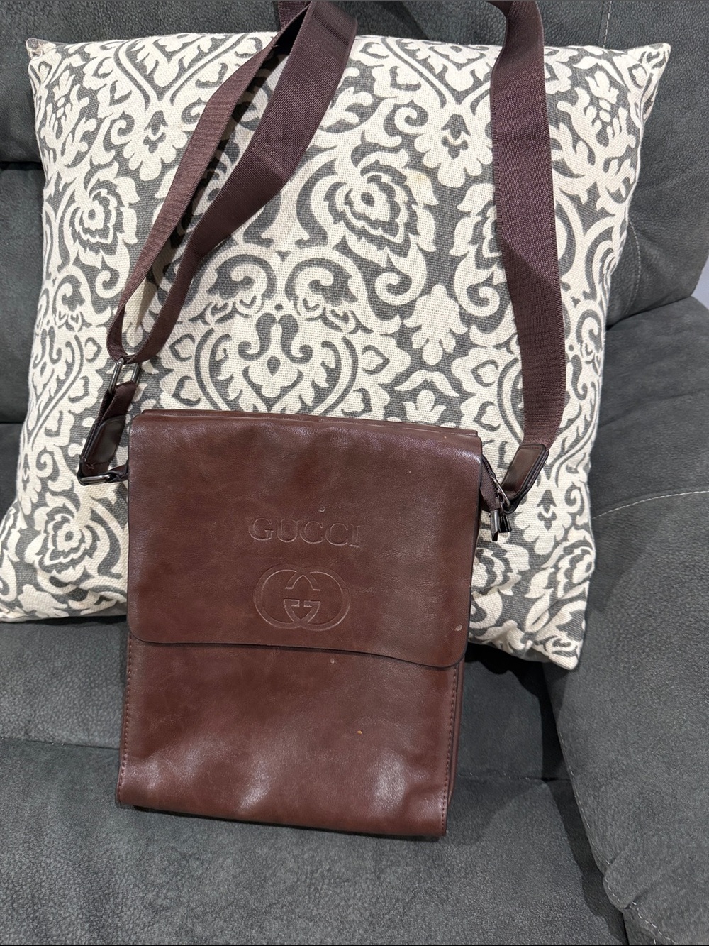 Gucci Brown Leather Messenger Crossbody Bag